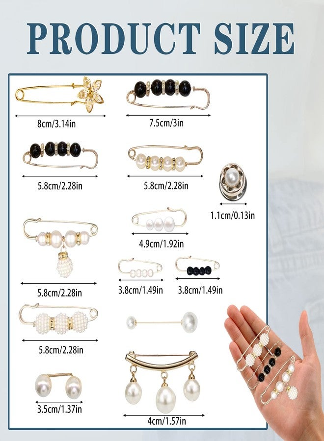OYANIMO 36 Pcs Pearl Brooch Pins Sweater Shawl Clip Neckline Safety Pin Faux Rhinestones Brooches for Women Clothing Dress Pants Skirt Waist Decoration Accessories - Image 2